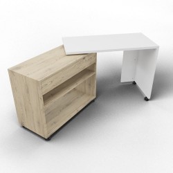 Bureau compact mobile avec plateau coulissant, sur roulettes